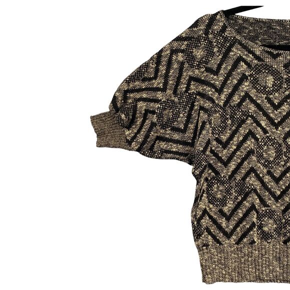 VTG 80s Chevron Batwing Sweater S/M Black Tan Knit Retro Slouchy Y2K Boho Chic - Picture 4 of 12